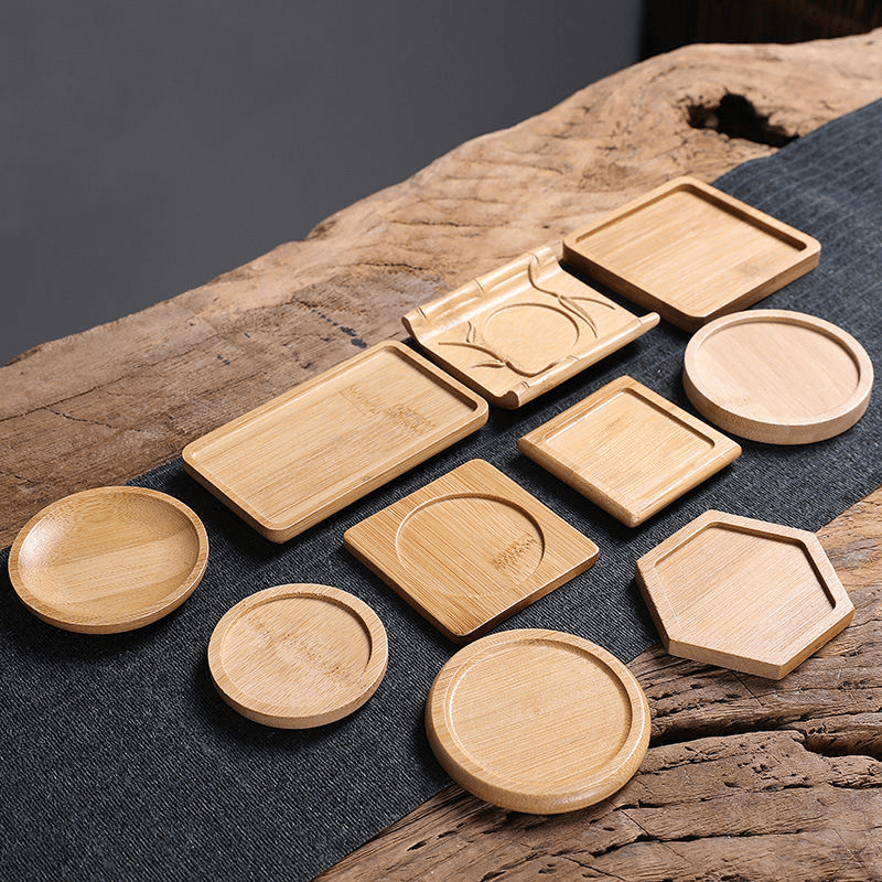 Glass cups with bamboo lids wholesale 15 Natural Cup Mat