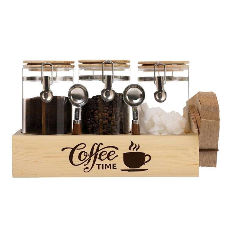 Glass cups with bamboo lids wholesale 1 Coffee Beans Glass Jar