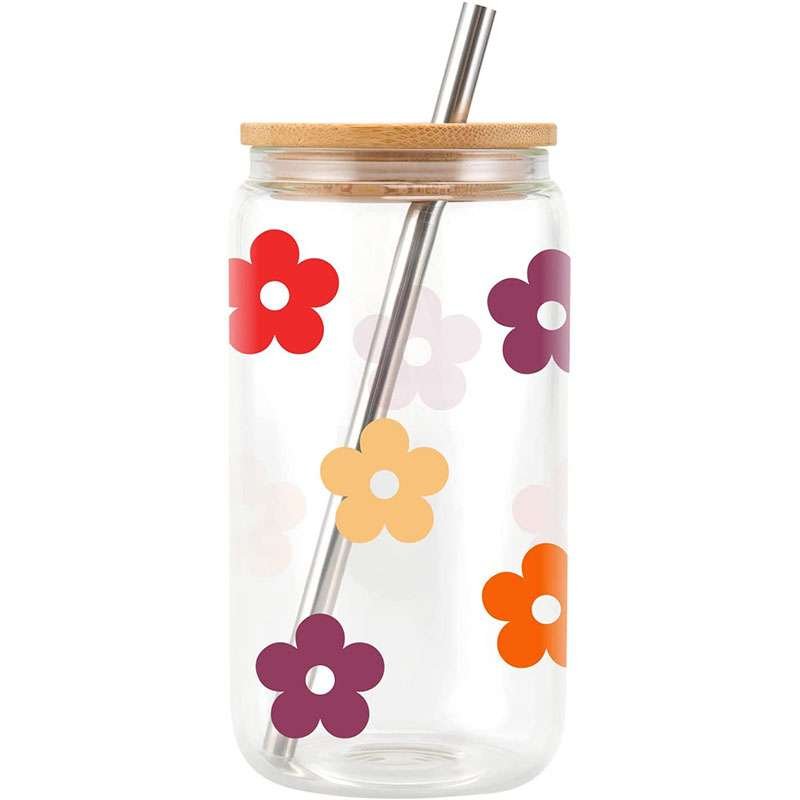 Glass cups with bamboo lids wholesale 6 Custom Can Shaped Drinking Glass