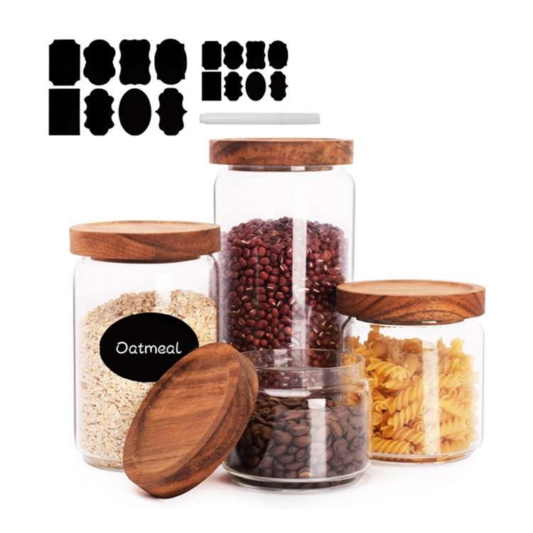 Glass cups with bamboo lids wholesale 2 Glass Jar With Acacia Wood Lid