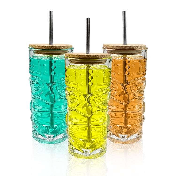 Glass cups with bamboo lids wholesale 8 Glasses Cup With Bamboo Lid