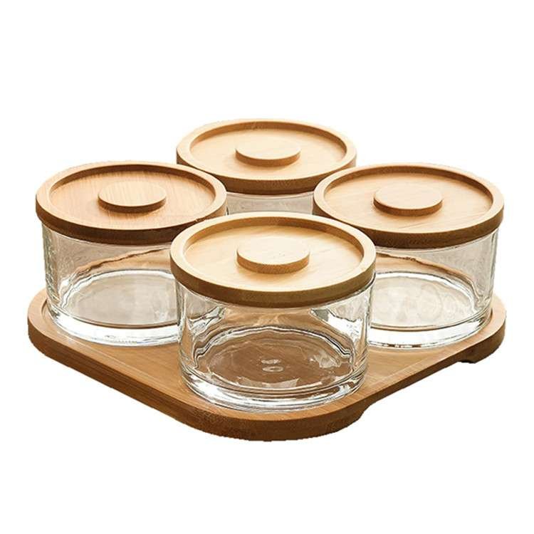Glass cups with bamboo lids wholesale 3 Glass Snacks Jars