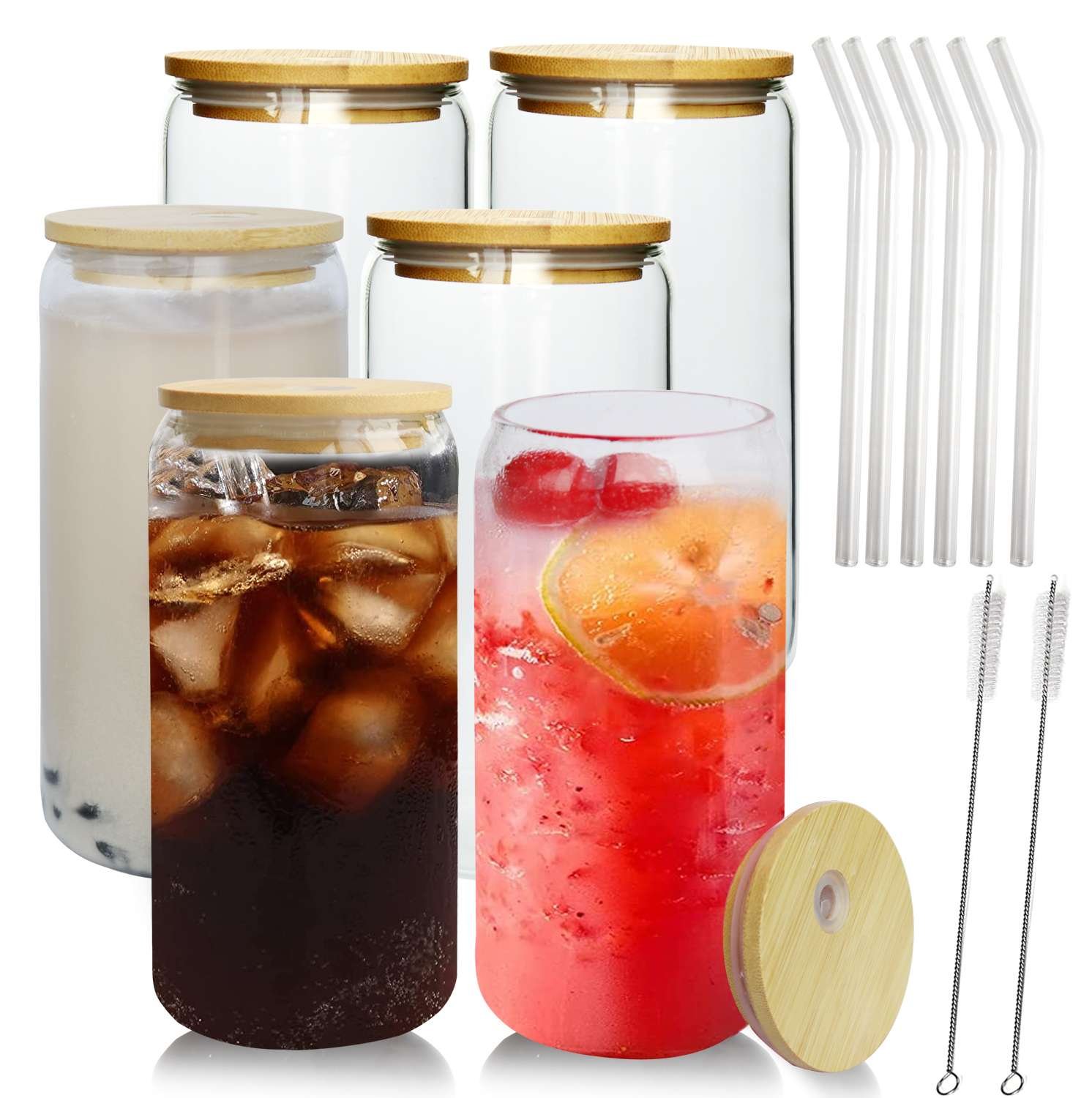 Glass cups with bamboo lids wholesale 9 Glass Cup With Bamboo Lid And Straw